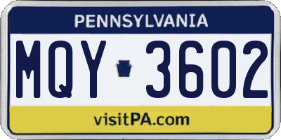 PA license plate MQY3602