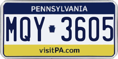 PA license plate MQY3605
