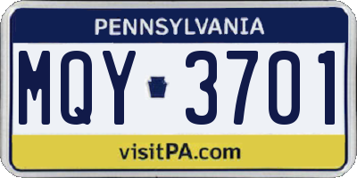 PA license plate MQY3701