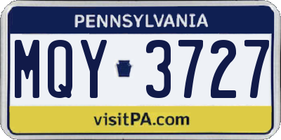 PA license plate MQY3727