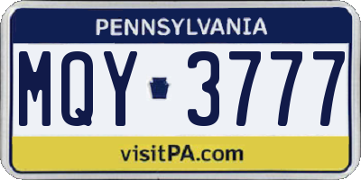 PA license plate MQY3777