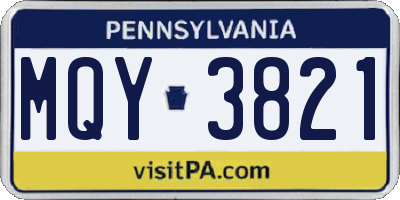PA license plate MQY3821