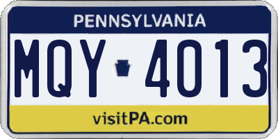 PA license plate MQY4013