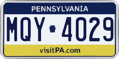 PA license plate MQY4029