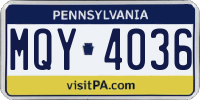 PA license plate MQY4036