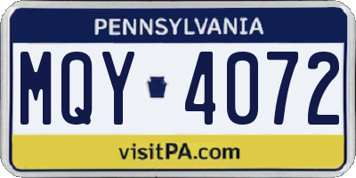 PA license plate MQY4072