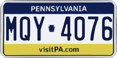 PA license plate MQY4076
