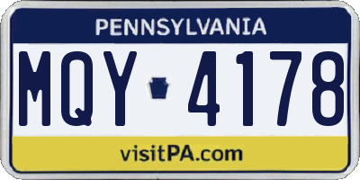 PA license plate MQY4178