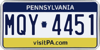 PA license plate MQY4451