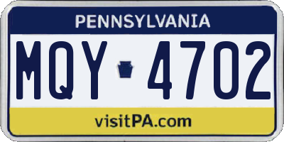 PA license plate MQY4702