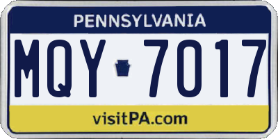PA license plate MQY7017