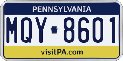 PA license plate MQY8601