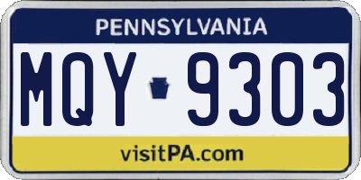 PA license plate MQY9303