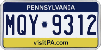 PA license plate MQY9312