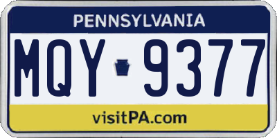 PA license plate MQY9377