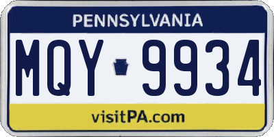 PA license plate MQY9934