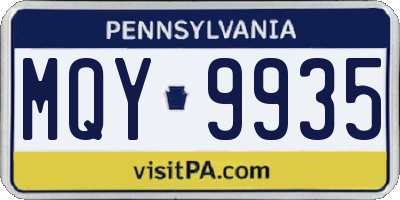 PA license plate MQY9935