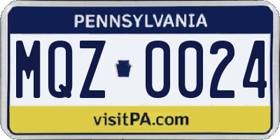 PA license plate MQZ0024