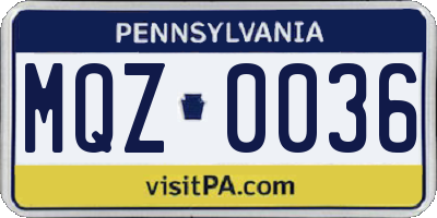 PA license plate MQZ0036