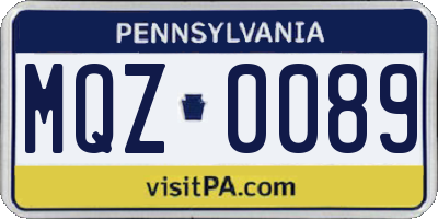 PA license plate MQZ0089
