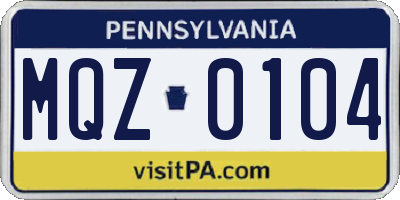 PA license plate MQZ0104