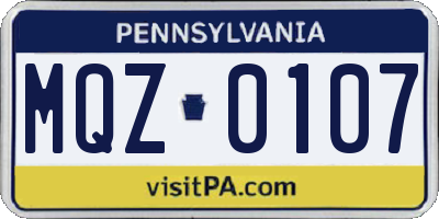 PA license plate MQZ0107