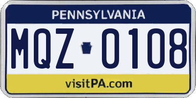 PA license plate MQZ0108