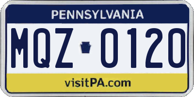 PA license plate MQZ0120