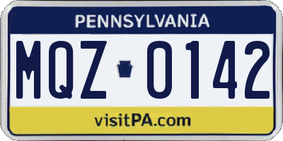 PA license plate MQZ0142