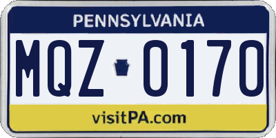 PA license plate MQZ0170