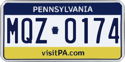 PA license plate MQZ0174