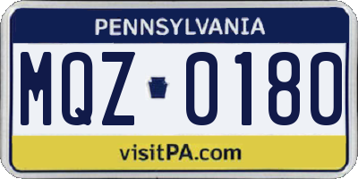 PA license plate MQZ0180