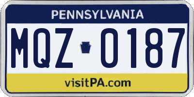 PA license plate MQZ0187