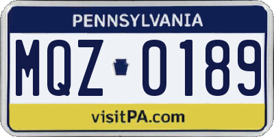 PA license plate MQZ0189