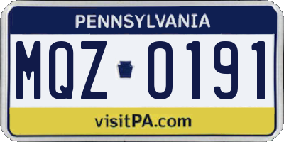 PA license plate MQZ0191