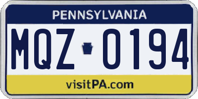 PA license plate MQZ0194