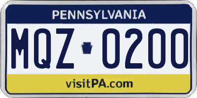 PA license plate MQZ0200
