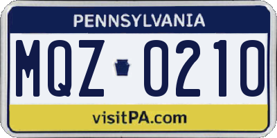 PA license plate MQZ0210