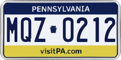 PA license plate MQZ0212