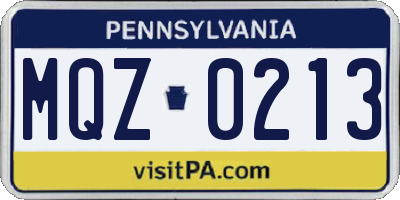 PA license plate MQZ0213