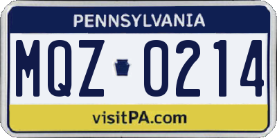 PA license plate MQZ0214