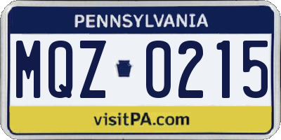 PA license plate MQZ0215