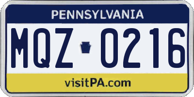 PA license plate MQZ0216