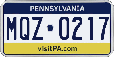 PA license plate MQZ0217