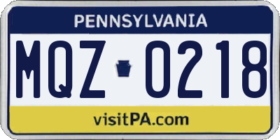PA license plate MQZ0218