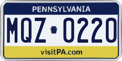 PA license plate MQZ0220
