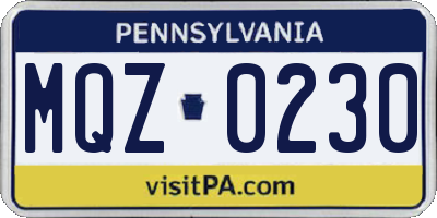 PA license plate MQZ0230