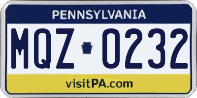 PA license plate MQZ0232