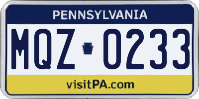PA license plate MQZ0233