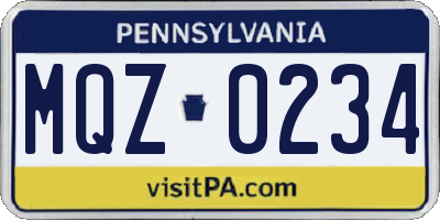 PA license plate MQZ0234